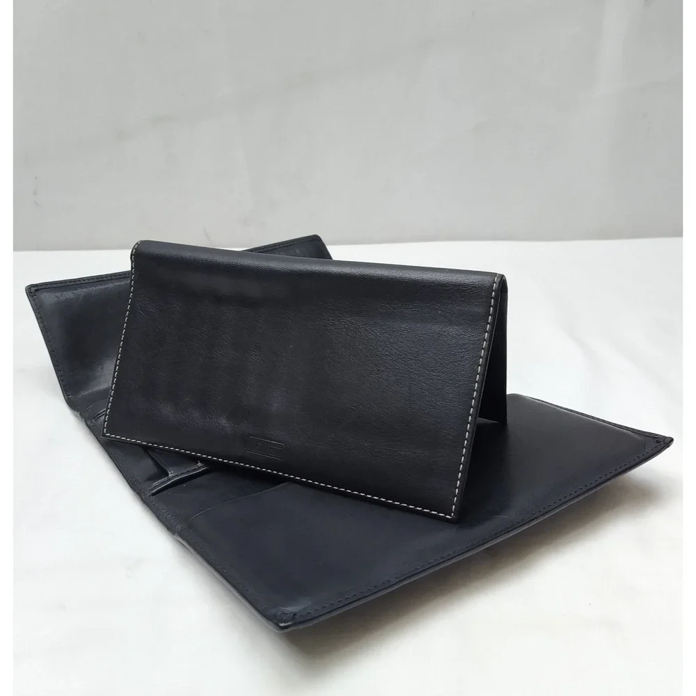 Coach Black Leather Credit Card ID Window Trifold Wallet